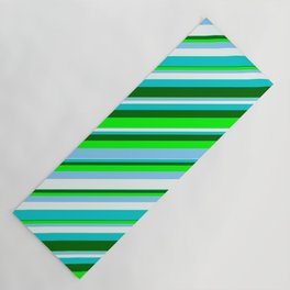[ Thumbnail: Lime, Light Sky Blue, Mint Cream, Dark Turquoise & Dark Green Colored Lines/Stripes Pattern Yoga Mat ]