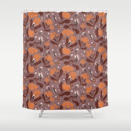 Whimsical Floral Pattern "Wonder" - Brown & Orange Shower Curtain
