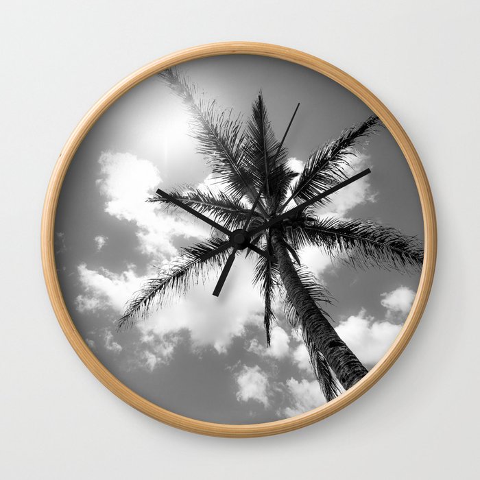 Tropical Palm Trees Black and White Wall Clock