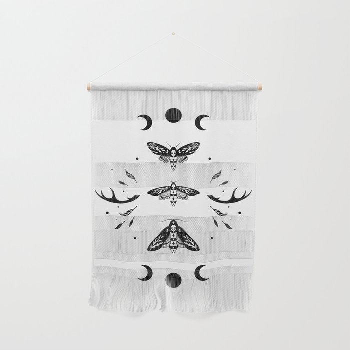 Death Head Moths Night - Black and White Wall Hanging