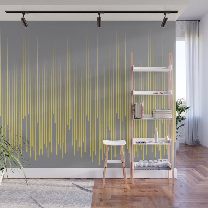 Minimal Frequency Line Art Pattern V2 Pantone 2021 Color Of The Year Illuminating and Ultimate Gray  Wall Mural