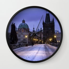 Winter and Snow at the Charles Bridge, Prague Wall Clock