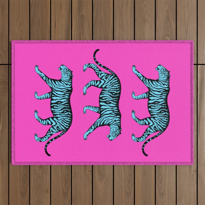 Tigers (Magenta and Blue) Outdoor Rug