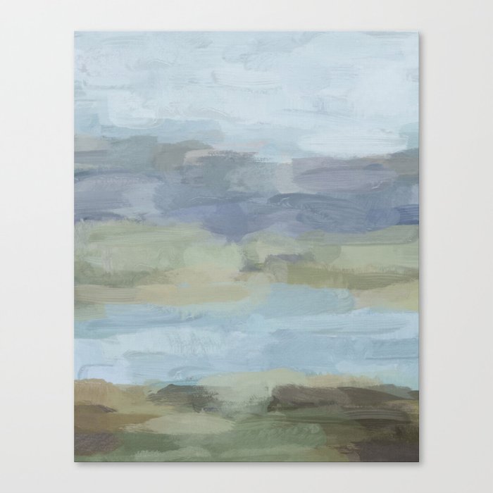 Sky Gray Blue Sage Green Abstract Wall Art Painting Art Lake