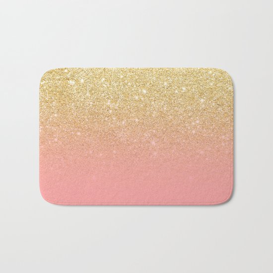 Modern gold ombre pink color block Bath Mat