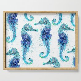 Blue Turquoise Watercolor Seahorse Serving Tray