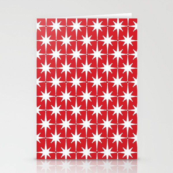 Midcentury Modern Atomic Starburst Pattern in Red and White Stationery Cards
