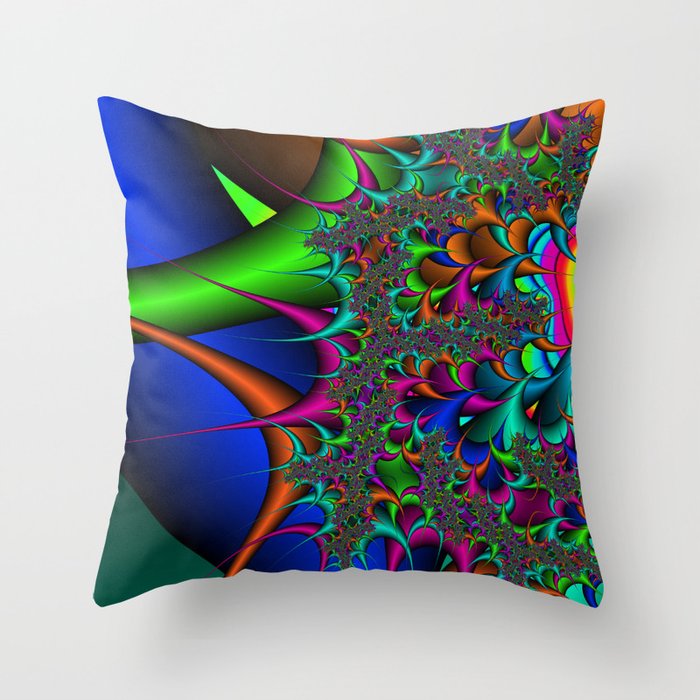 Rainbow Thorns fractal Throw Pillow