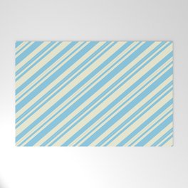 [ Thumbnail: Beige & Sky Blue Colored Lined/Striped Pattern Welcome Mat ]