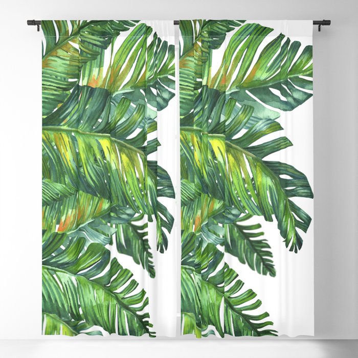 tropical green leaves Blackout Curtain