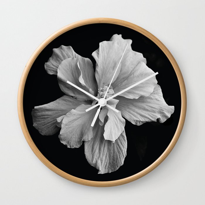 Hibiscus Drama Study - Black & White High Impact Photography Wall Clock