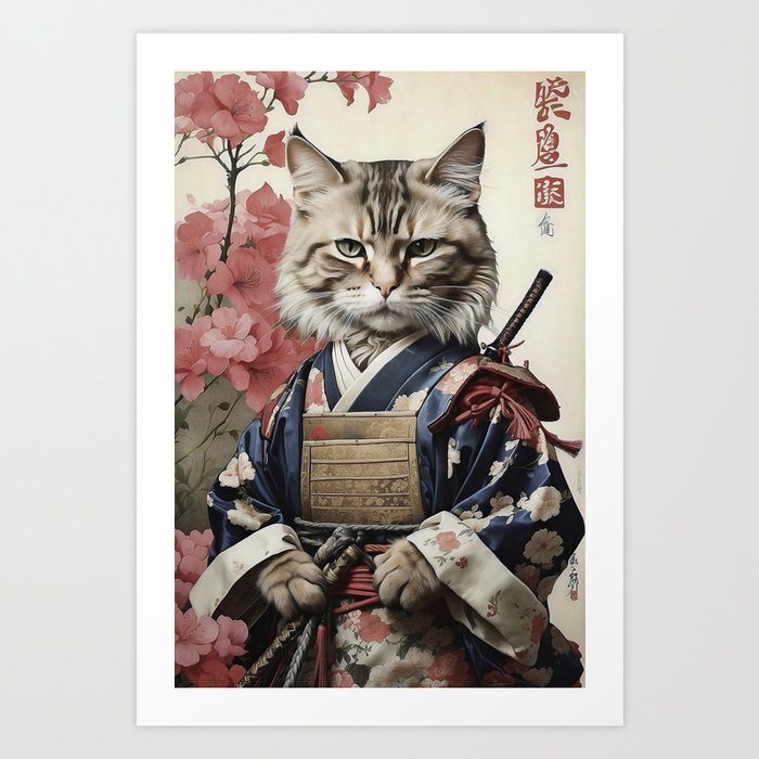 240116_04_cats costume_Samurai cat Art Print