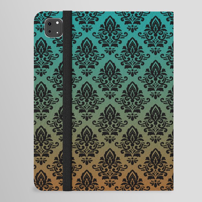 Black damask pattern gradient 8 iPad Folio Case