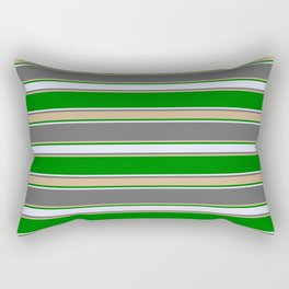 [ Thumbnail: Dim Gray, Tan, Green & Lavender Colored Pattern of Stripes Rectangular Pillow ]