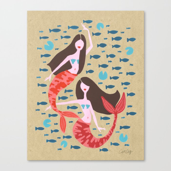 Mermaids on Kraft Canvas Print