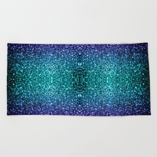 Beautiful Aqua blue Ombre glitter sparkles Beach Towel