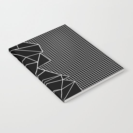 Abstract Grid Outline White on Black on Side Notebook
