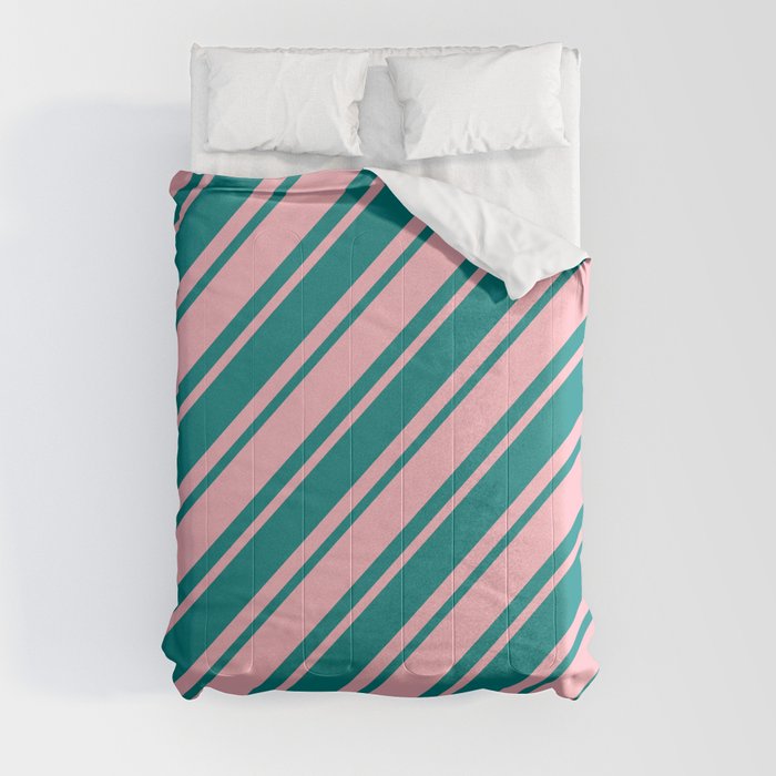 Light Pink & Teal Colored Pattern of Stripes Comforter