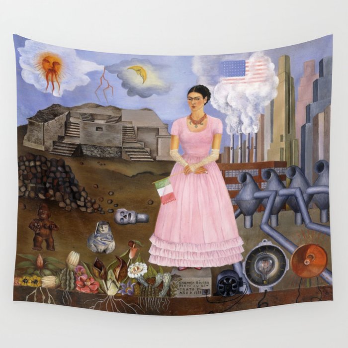 Frida Kahlo Self-portrait on the border line between Mexico and the United States, 1932 Wall Tapestry
