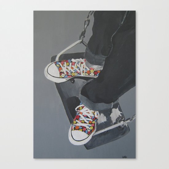 Flowered Converse shoes on a swing Canvas Print