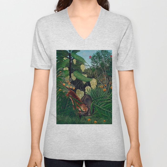 Fight between a Tiger and a Buffalo Henri Rousseau V Neck T Shirt