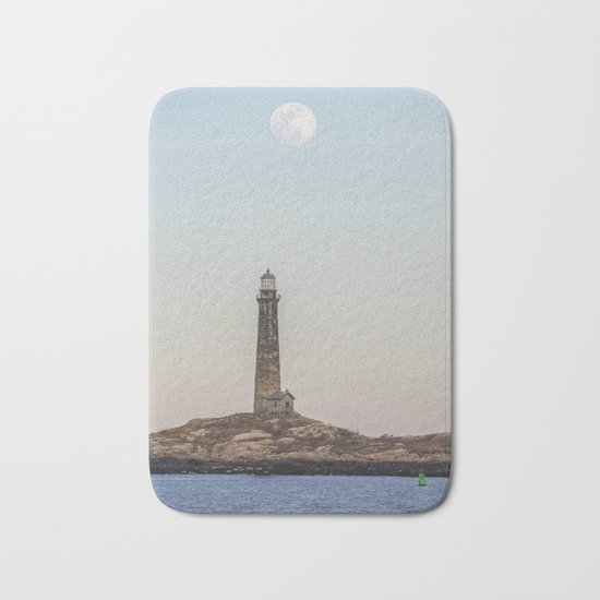 Pink Moon over Thacher island Bath Mat