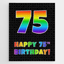 [ Thumbnail: HAPPY 75TH BIRTHDAY - Multicolored Rainbow Spectrum Gradient Jigsaw Puzzle ]