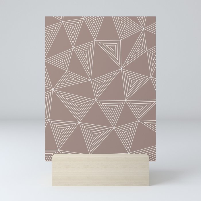 Triangles within Triangle: White Triangles and Taupe Background Mini Art Print