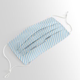 [ Thumbnail: Beige and Light Sky Blue Colored Stripes/Lines Pattern Face Mask ]
