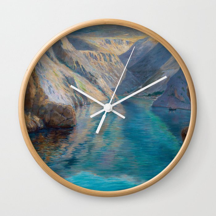 Žrnovnica lake and river, alpine mountain sapphire blue lake landscape painting Menci Clement Crnčić Wall Clock