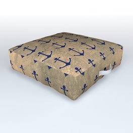 Trendy Navy Blue Gold Nautical Anchor Pattern Outdoor Floor Cushion