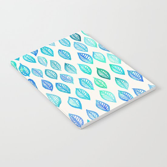 Watercolor Leaf Pattern in Blue & Turquoise Notebook