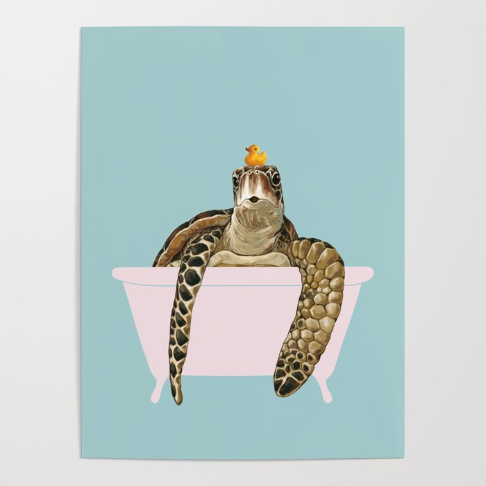 Sea Turtle in Bathtub Poster