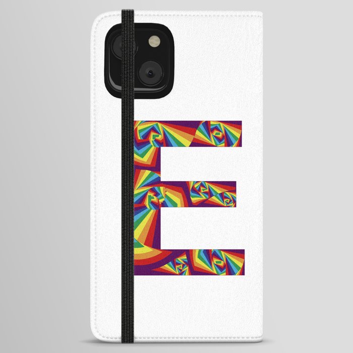 capital letter E with rainbow colors and spiral effect iPhone Wallet Case