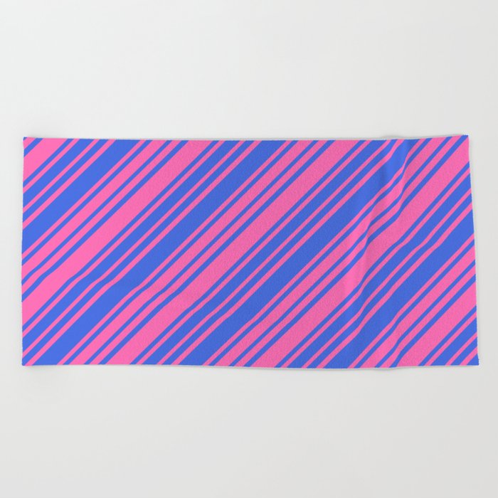 Hot Pink and Royal Blue Colored Lines/Stripes Pattern Beach Towel