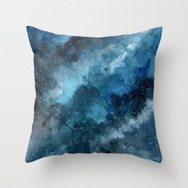 Blue Galaxy Watercolor Background Throw Pillow