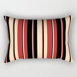 [ Thumbnail: Beige, Red, and Black Colored Striped Pattern Rectangular Pillow ]