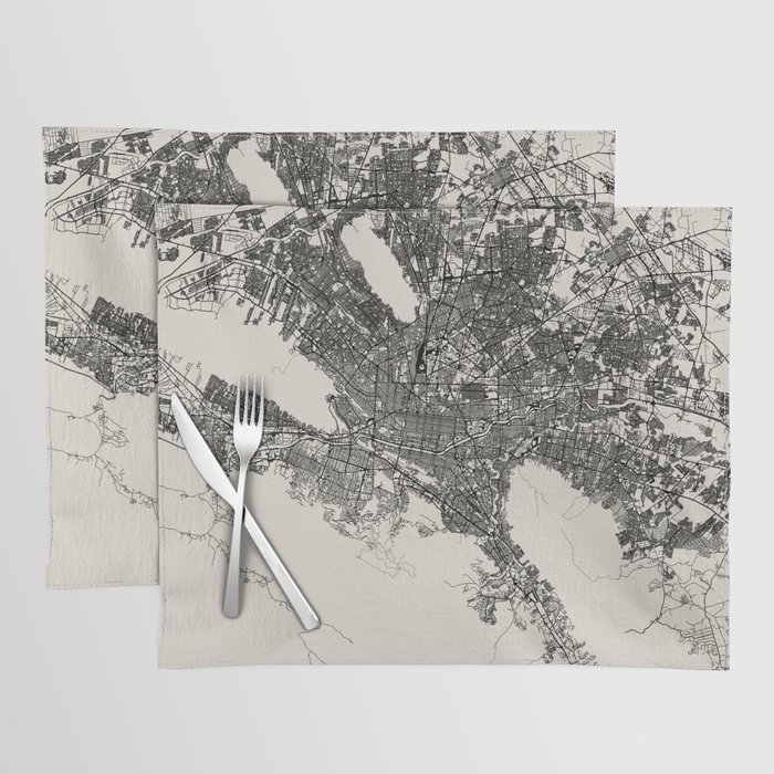 Mexico, Monterrey Map - Black and White  Placemat