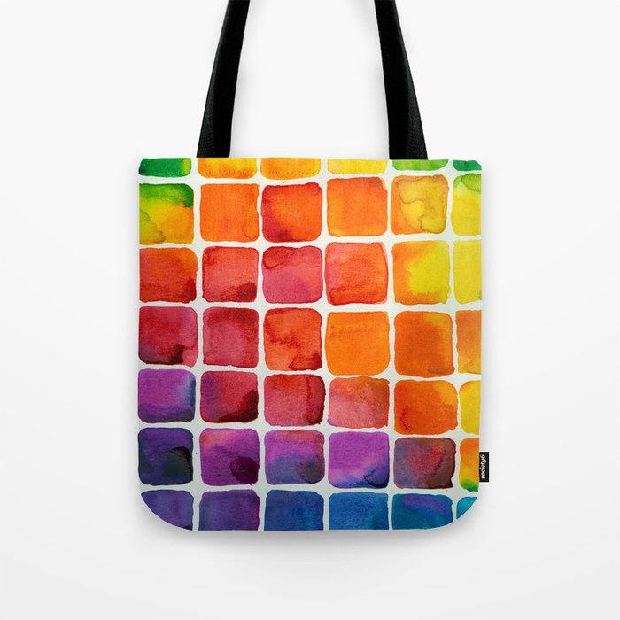 Watercolor Rainbow Squares Tote Bag