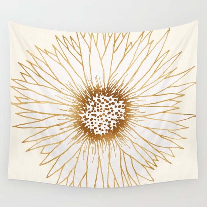Gold Sunflower Drawing Wall Tapestry