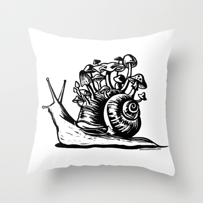 Mushroom Snail Linocut Throw Pillow