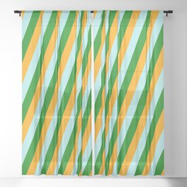 [ Thumbnail: Orange, Turquoise, and Green Colored Lined Pattern Sheer Curtain ]