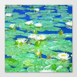 white waterlilies painted impressionism style Canvas Print