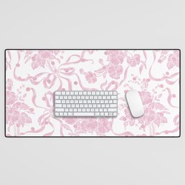 Vintage blush pink white bow floral polka dots Desk Mat