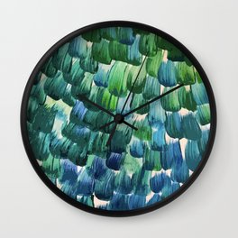 Brush strokes Wall Clock | Acrylic, Pattern, Green, Painting, Abstract, Digital, Blue, Drops, Watercolor, Colorful 
