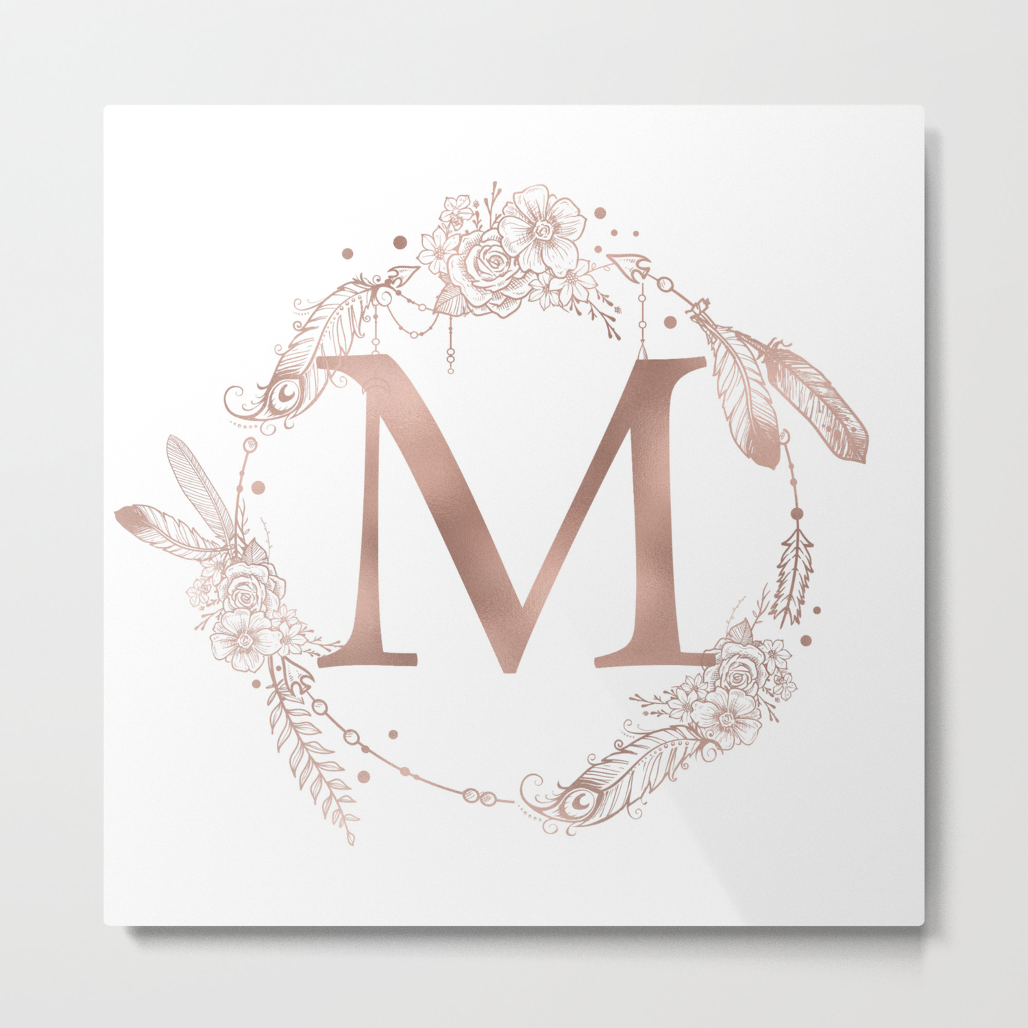 Letter M Rose Gold Pink Initial Monogram Metal Print By Naturemagick Society6