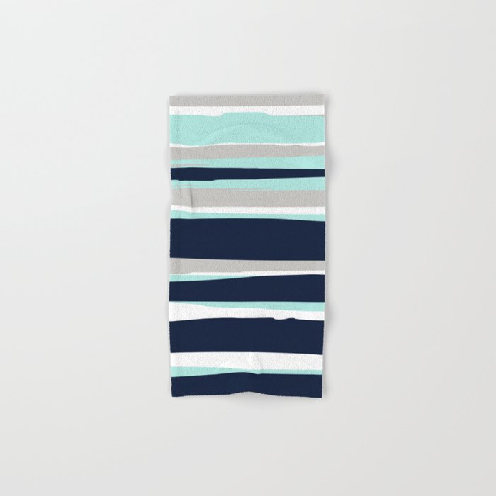 Ocean, Stripe Abstract Pattern, Navy, Aqua, Gray Hand & Bath Towel