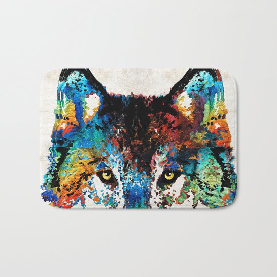 Wolf Art Print - Hungry - By Sharon Cummings Bath Mat