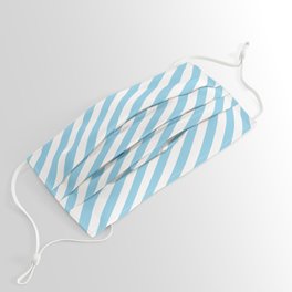 [ Thumbnail: Sky Blue and White Colored Lined Pattern Face Mask ]