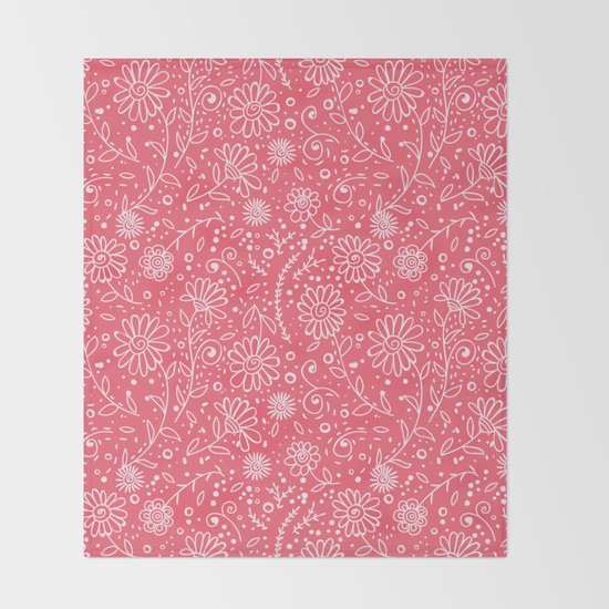 Red doodle floral pattern Throw Blanket